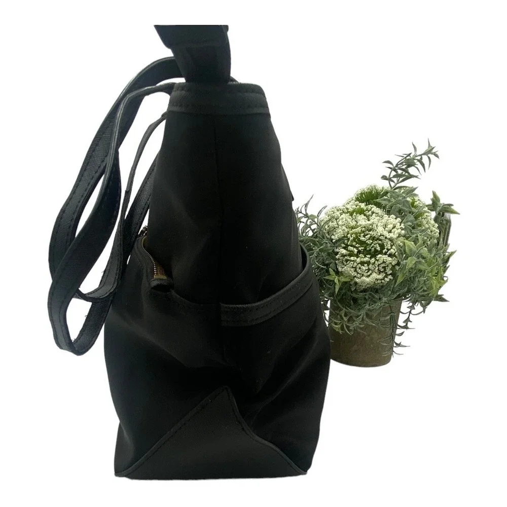 Michael Kors Kempton Medium Pocket Tote‎ Bag black leather nylon zip gold
